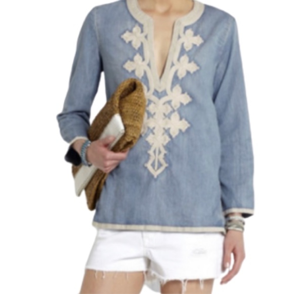 J. CREW Chambray Embroidered Tunic